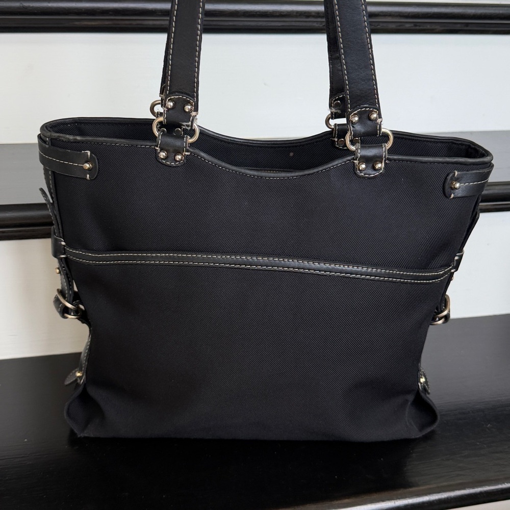 Antonio Melani canvas leather shoulder bag purse tote magnetic pockets classic